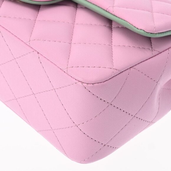 Authentic CHANEL Lambskin Quilted Mini Top Handle Rectangular Flap Lilac Green - Picture 10 of 13